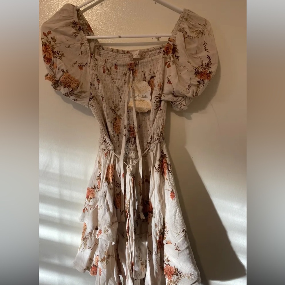 Altar'd State Cream Floral Mini Dress with Puff Sleeves